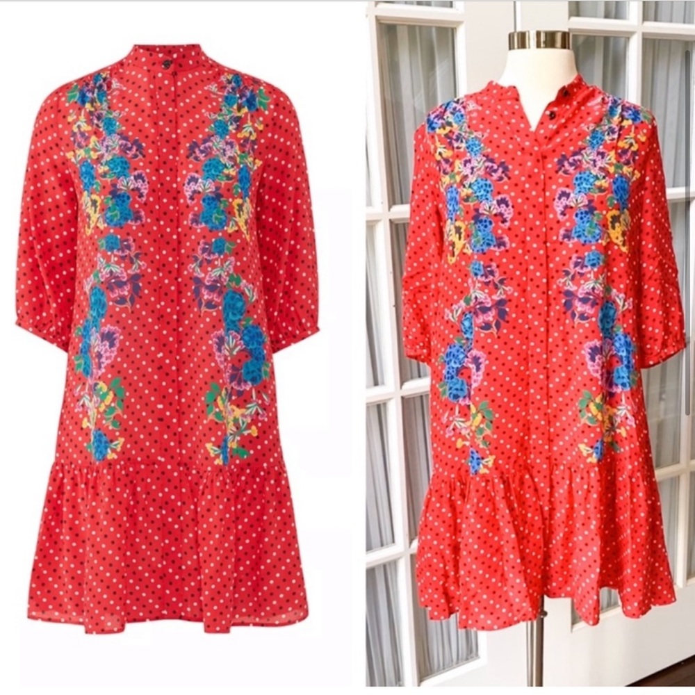 Saloni Floral Red Polka Dot Silk Dress